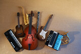 Fototapeta Tulipany - World music day. Assortment of Musical Instruments