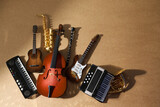 Fototapeta Tęcza - World music day. Assortment of Musical Instruments