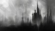   A monochrome image of a city skyline with substantial smoke rising from its tallest structures