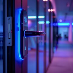 Poster - A door handle with a blue light on it