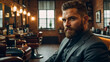 Brutal man with a beard in a barbershop
