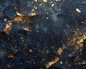 Aufkleber - A wall with gold and blue paint and gold specks. The wall is made of stone and has a blue and gold color scheme