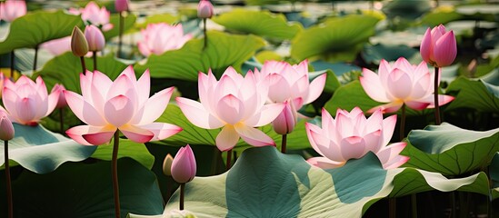 Canvas Print - Lotus flowers floating in serene water