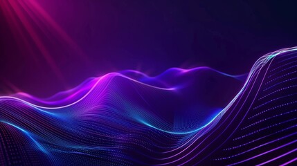 Vibrant abstract background with glowing digital waves in purple and blue hues