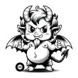 Cute little devil. Vector illustration in engraving technique of small silly devil monster with funny face.