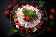 A luxurious dessert with rich chocolate, fresh strawberries, and whipped cream