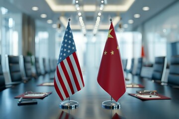 Wall Mural - Two flags, one from the United States and one from China