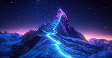 Wall Mural - A mountain with a blue path leading to the top
