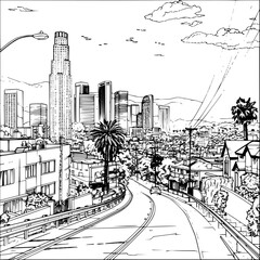 Los Angeles Cityscape Coloring Book, Simple and Minimalist