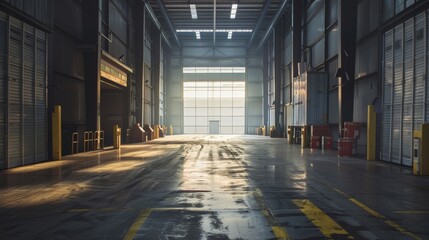 Wall Mural - a large warehouse with bright light coming through the windows
