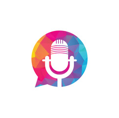 Canvas Print - Podcast talk vector logo design. Chat logo design combined with podcast mic.