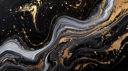 Wall Mural - Gold abstract black marble background art paint pattern ink texture watercolor white fluid wall. Abstract liquid gold design luxury wallpaper nature black brush oil