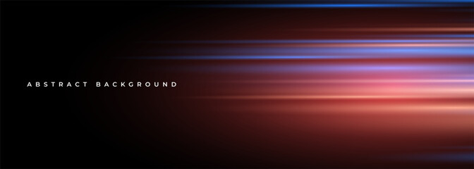 Poster - Black wide modern abstract technology background with red and blue glowing high-speed and movement light effect. Vector illustration