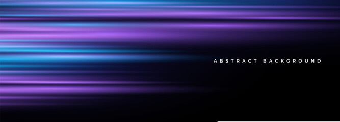 Poster - Purple and blue glowing high-speed and movement light effect on black wide background. Vector illustration