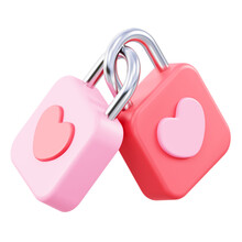 3D Rendered Pink And Red Love Locks With Hearts