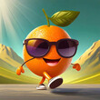 Happy orange walking in sunglasses, cartoon illustration.