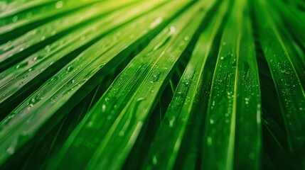 Wall Mural - Close up of water droplets on a green leaf