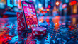 Casino gambling chips on green table with bokeh background