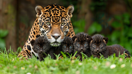 Wall Mural - Jaguar With Kittens in Nature