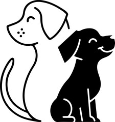 Icons of two dog animals. Monochrome vector illustration, simple flat design. Isolated on transparent or white background. Concept of animal love Pixel perfect icon 