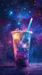 Cocktail in a glass on a background of cosmic space.