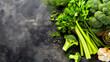 Fresh green vegetables on dark background. Top view with copy space.