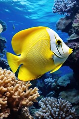Wall Mural - A yellow fish is swimming in the ocean