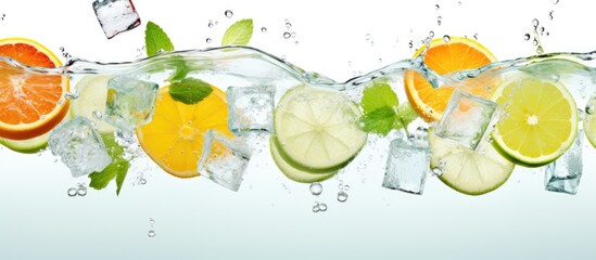 Poster - Assorted fruits and vegetables with water splashing