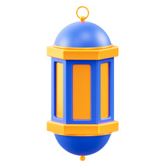 Vibrant blue and gold 3D Ramadan lantern on transparent