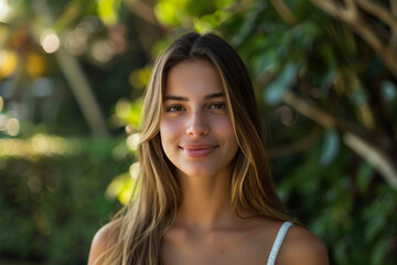 A woman with long hair smiles for the camera