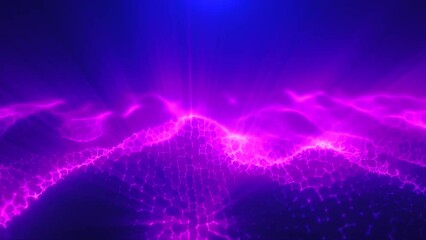 Poster - Purple energy magic digital high tech waves with light rays lines and energy particles. Abstract background. Video in high quality 4k, motion design
