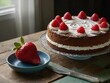 High_angle_view_of_delectable_cake_and_Strawberry_on_table