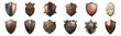 Variety of medieval shields cut out png on transparent background