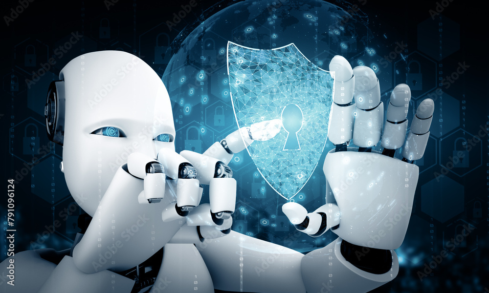 MLB 3d illustration AI robot using cyber security to protect ...