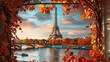 illustration eiffel tower with autumn frame