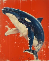 Wall Mural - illustration of a whale on a background of water