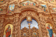 beautiful iconostasis in church. Wooden iconostasis decorated with icons