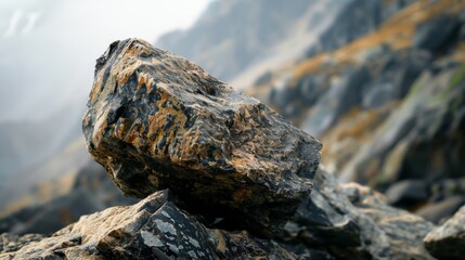 Canvas Print - Rock stack on mountain with background peak