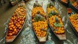 Floating markets in Bangkok, Thailand, with boats full of fruits and vegetables, 4k, ultra hd