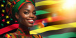 African American woman wearing an African turban with Juneteenth flag. Juneteenth. Freedom and equality concept. Black history month.