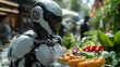 AI in fine dining, robot chef preparing gourmet meals, luxurious kitchen setting
