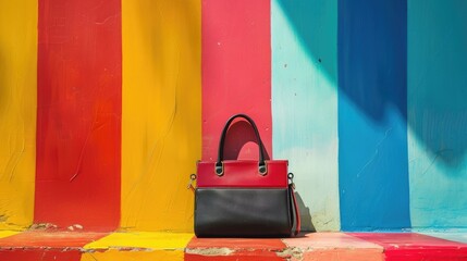 Wall Mural - Chic handbag set against a colorful backdrop