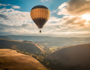  Hot Air Balloon Flying Over Valley. Generative AI