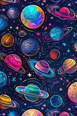 Wall Mural - a space scene showcasing planets and stars set against a blue background, highlighting the vastness 
