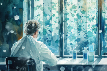 Poster - A person is sitting at a desk placed in front of a window, working or studying with natural light illuminating the room