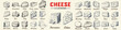 © Suleyma - Hand drawn pieces of cheese.Vector set of realistic outline dairy products. Isolated curds collection used for logo design, recipe book, advertising cheese or restaurant menu.