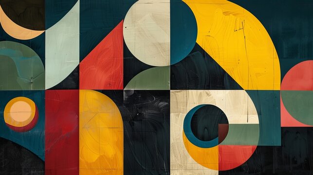 Abstract geometric shapes in a retro color palette AI generated illustration