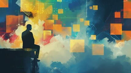 Wall Mural - An abstract depiction of a businessman thinking about investment opportunities AI generated illustration