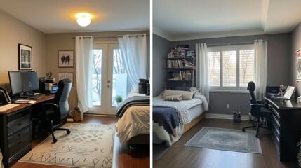Wall Mural - Before and after of a renovated room  AI generated illustration