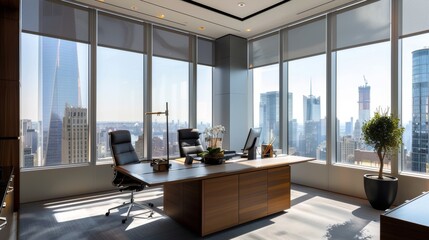 Wall Mural - CEO office with floor-to-ceiling windows  AI generated illustration